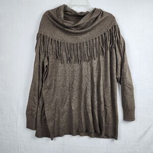 Chelsea & Theodore Wool Blend Sweater Fringe Cowl Neck Brown Womens 2X